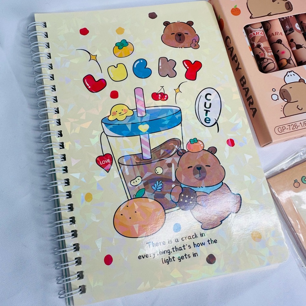 Capybara Bear Stationery Set with Notebook and Pens & Post it Notes - Picture 3 of 4